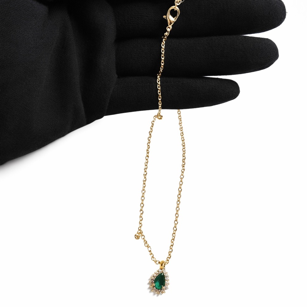 Pandora Gold Chain Necklace with Emerald Green Teardrop Pendant